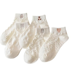 5 Pairs Sweet Bear & Heart Print Ankle Socks Women's Stockings