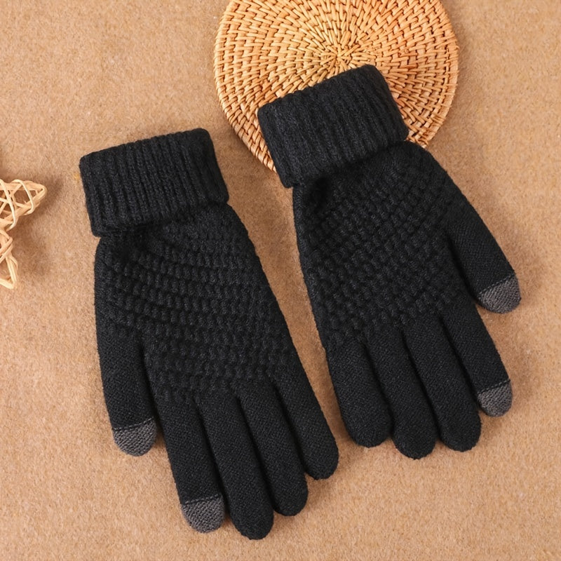 4pcs Men's Winter Knitted Touch Screen Gloves Coldproof Cycling Gloves