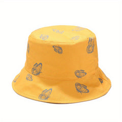 Butterfly Print Reversible Bucket Hat Sun Cap Lightweight