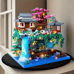2000pcs Chinese Peach Blossom Pond Building Blocks Model Set