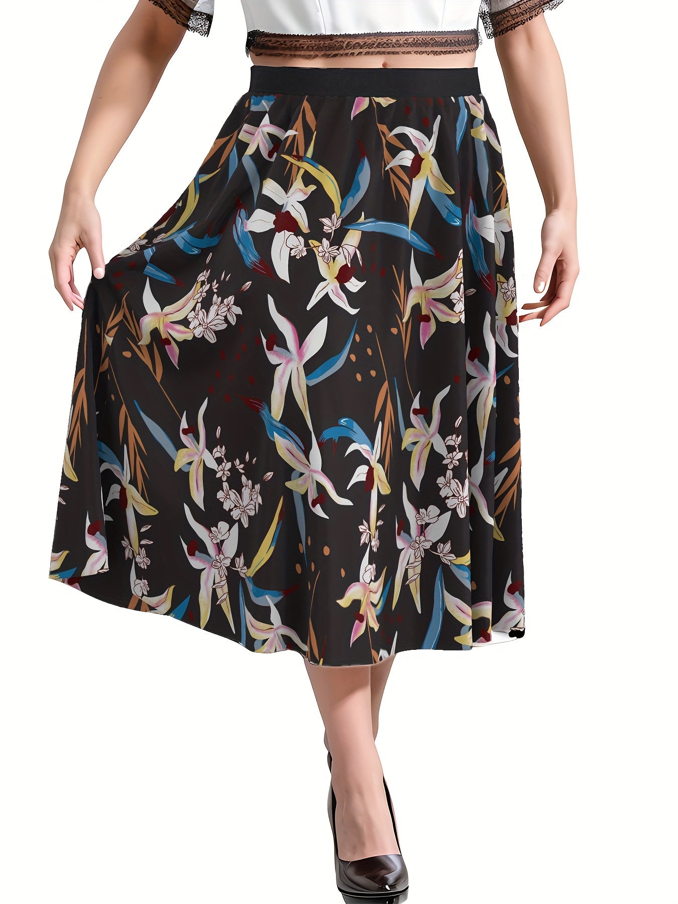Women's Plus Floral Print High Rise Maxi Skirt