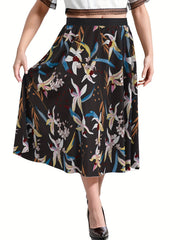 Women's Plus Floral Print High Rise Maxi Skirt
