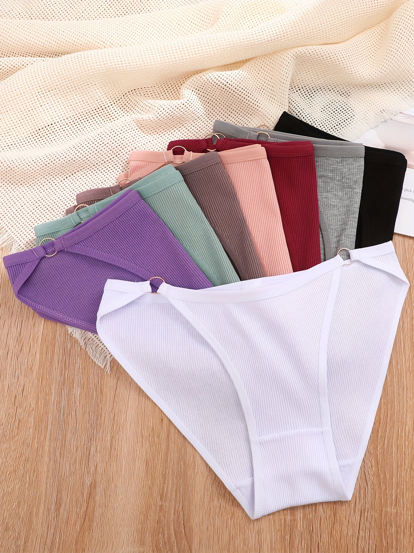 8pcs Ring Linked Briefs Women's Lingerie Underwear