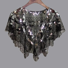 Vintage Flower Embroidery Sequin Beaded Shawl