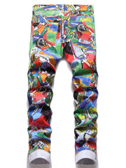 Colorful Graphic Pattern Slim Fit Jeans for Men