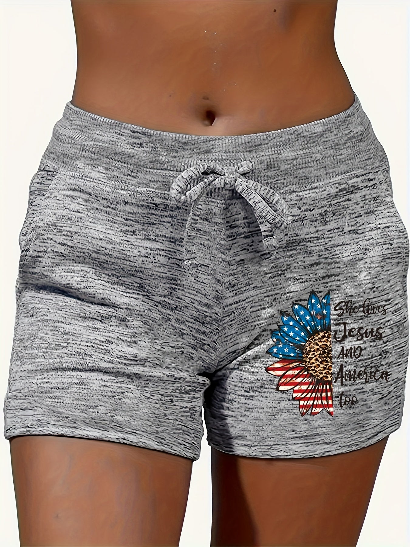American Flag Drawstring Shorts for Women