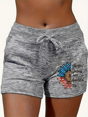 American Flag Drawstring Shorts for Women