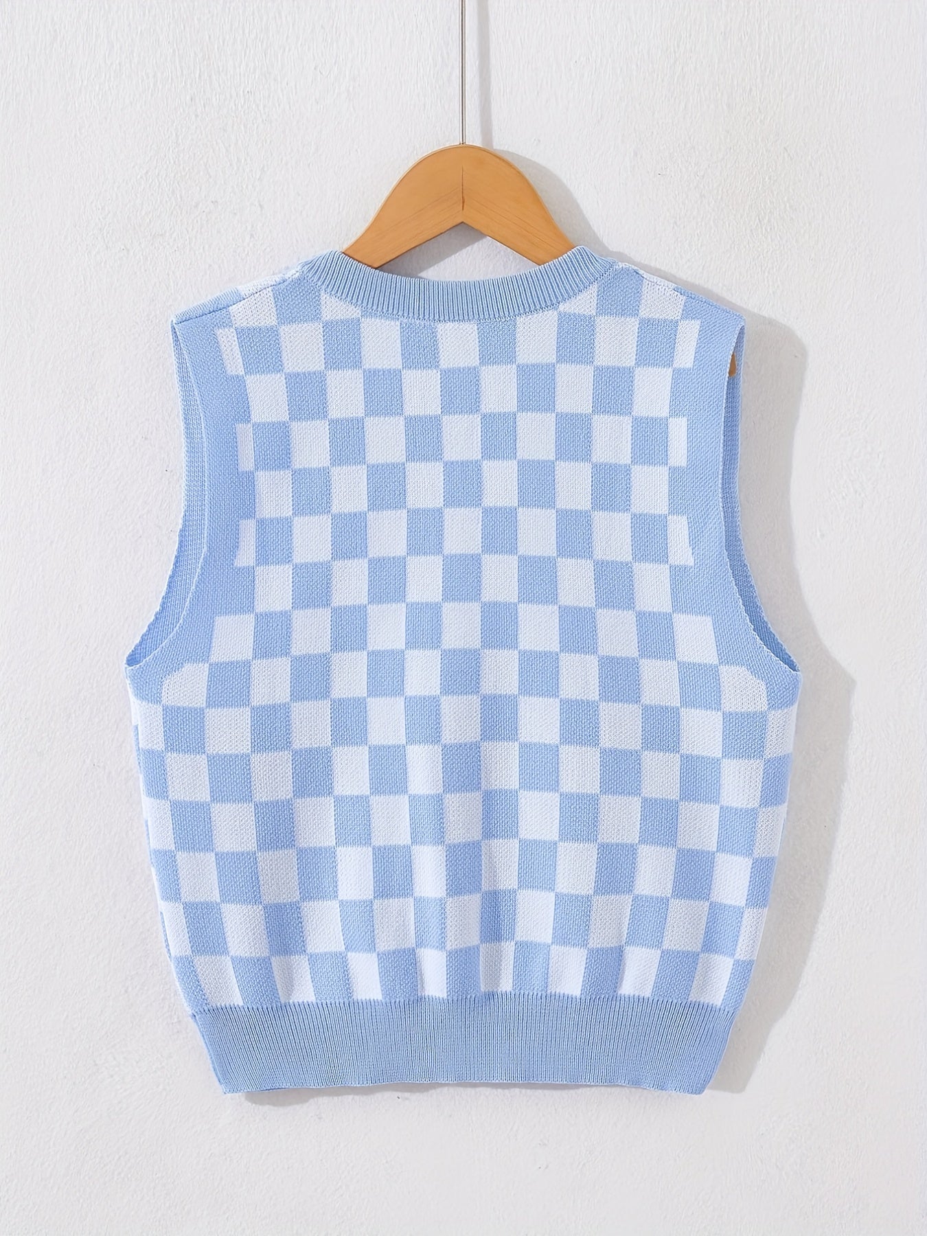 Checkerboard Sleeveless Knitted Vest for Summer Party