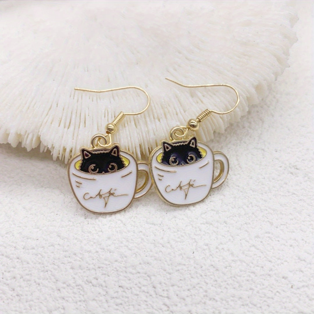 Cat Earrings For Women Creative Coffee Cup - Perfect Christmas Gift
