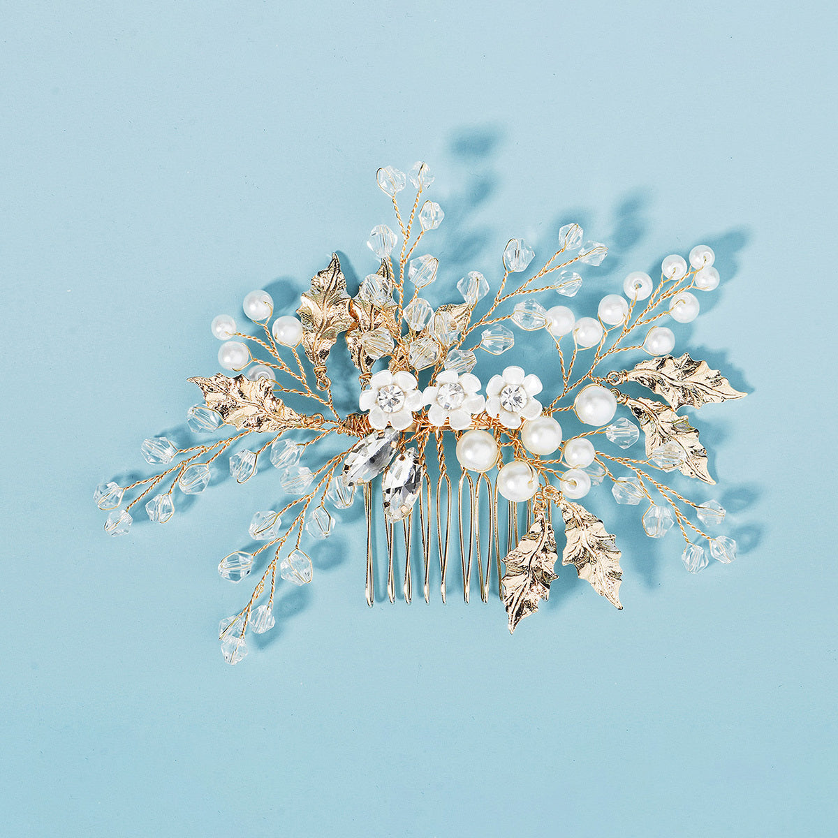 Golden Pearl Bridal Hair Piece Wedding Hair Vine Crystal Hair Clip