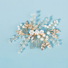 Golden Pearl Bridal Hair Piece Wedding Hair Vine Crystal Hair Clip