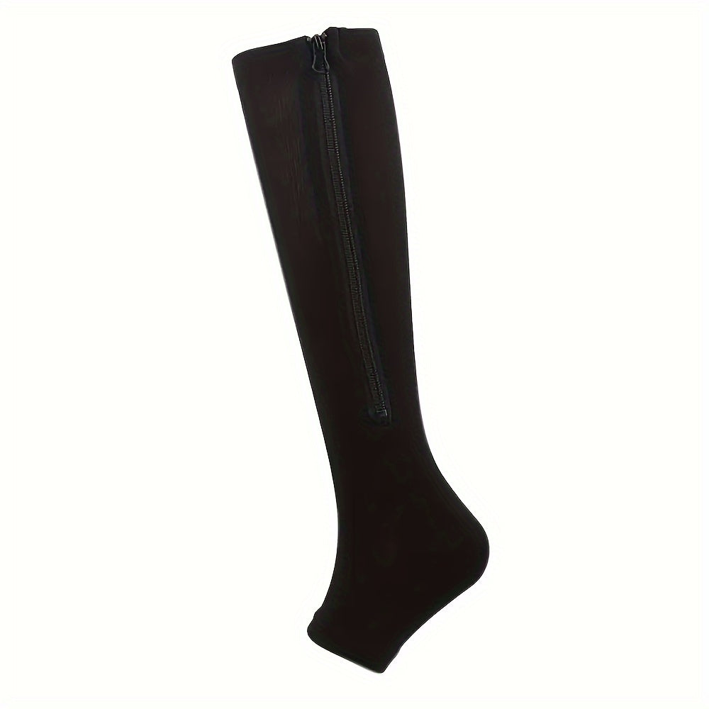 Copper Compression Socks 15-20 mmHg Knee High - Open Toe Zipper - Men & Women