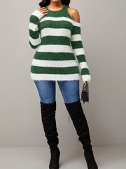 Colorblock Eyelash Cold Shoulder Sweater