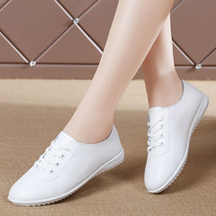 Faux Leather Lace Up Flat Shoes Anti slip Casual Comfortable Walking Shoes