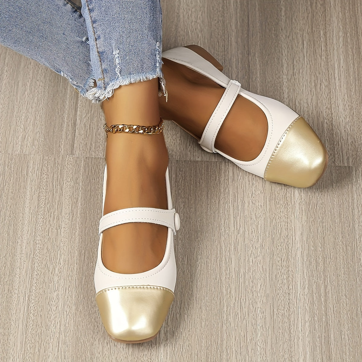 Colorblock Buckle Strap Mary Jane Shoes