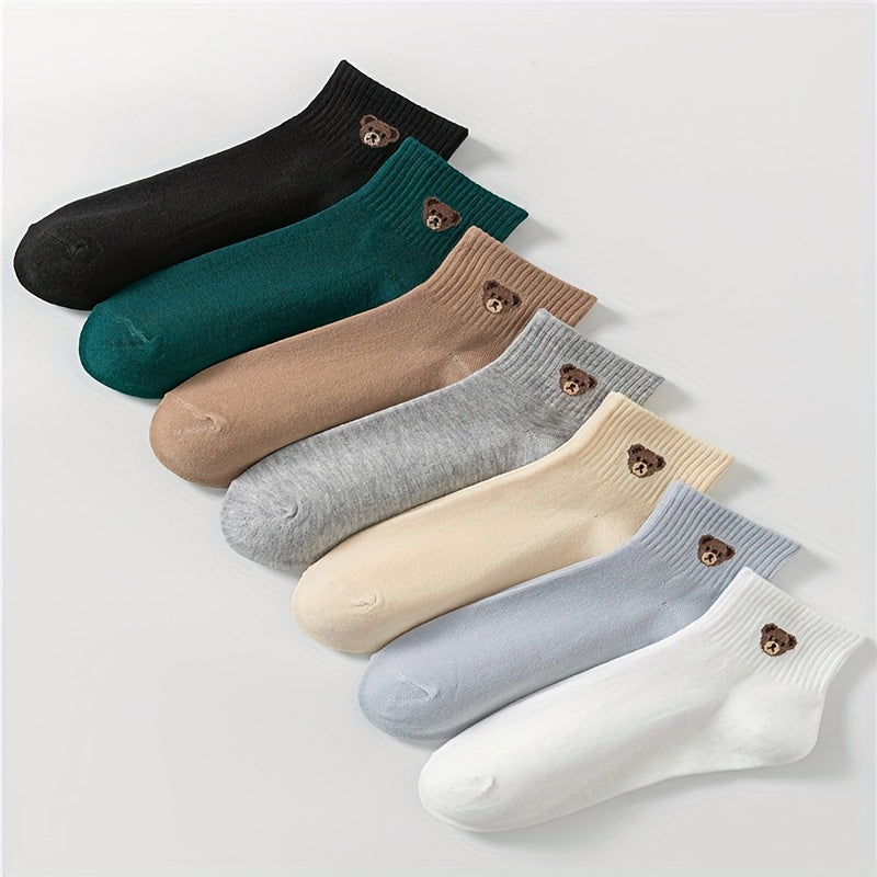 Cute Bear Print Crew Socks Set for Women