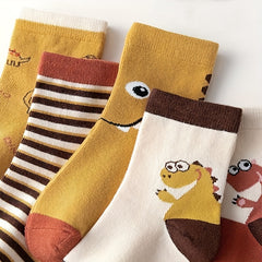 Kids Cartoon Dinosaur Cotton Socks 5 Pairs