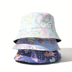 Children's Sunshade Bucket Hat With Unicorn Pattern