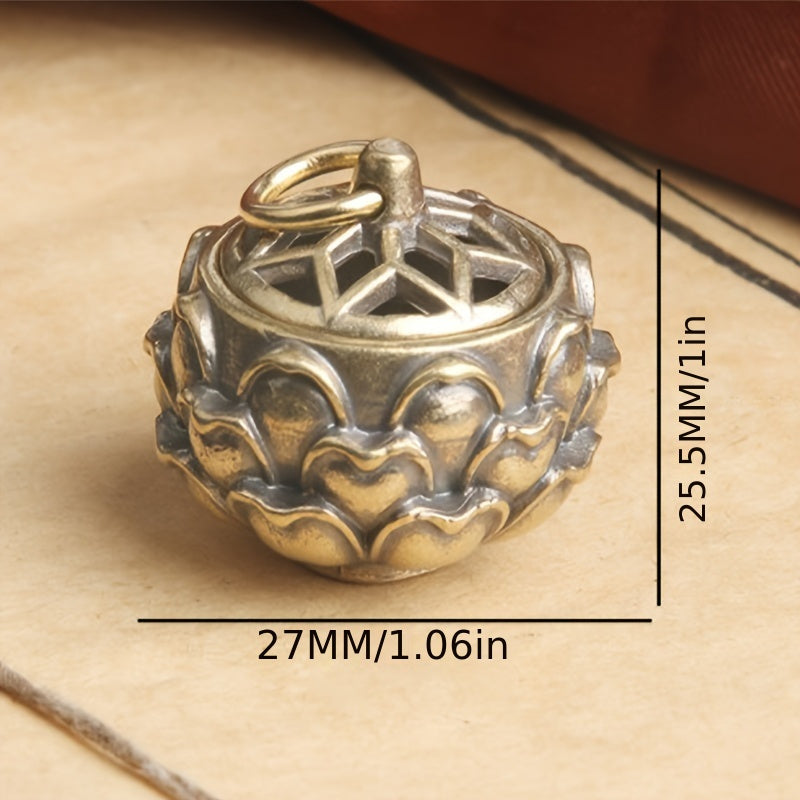 Mini Brass Lotus Incense Holder Key Chain for Car and Backpack