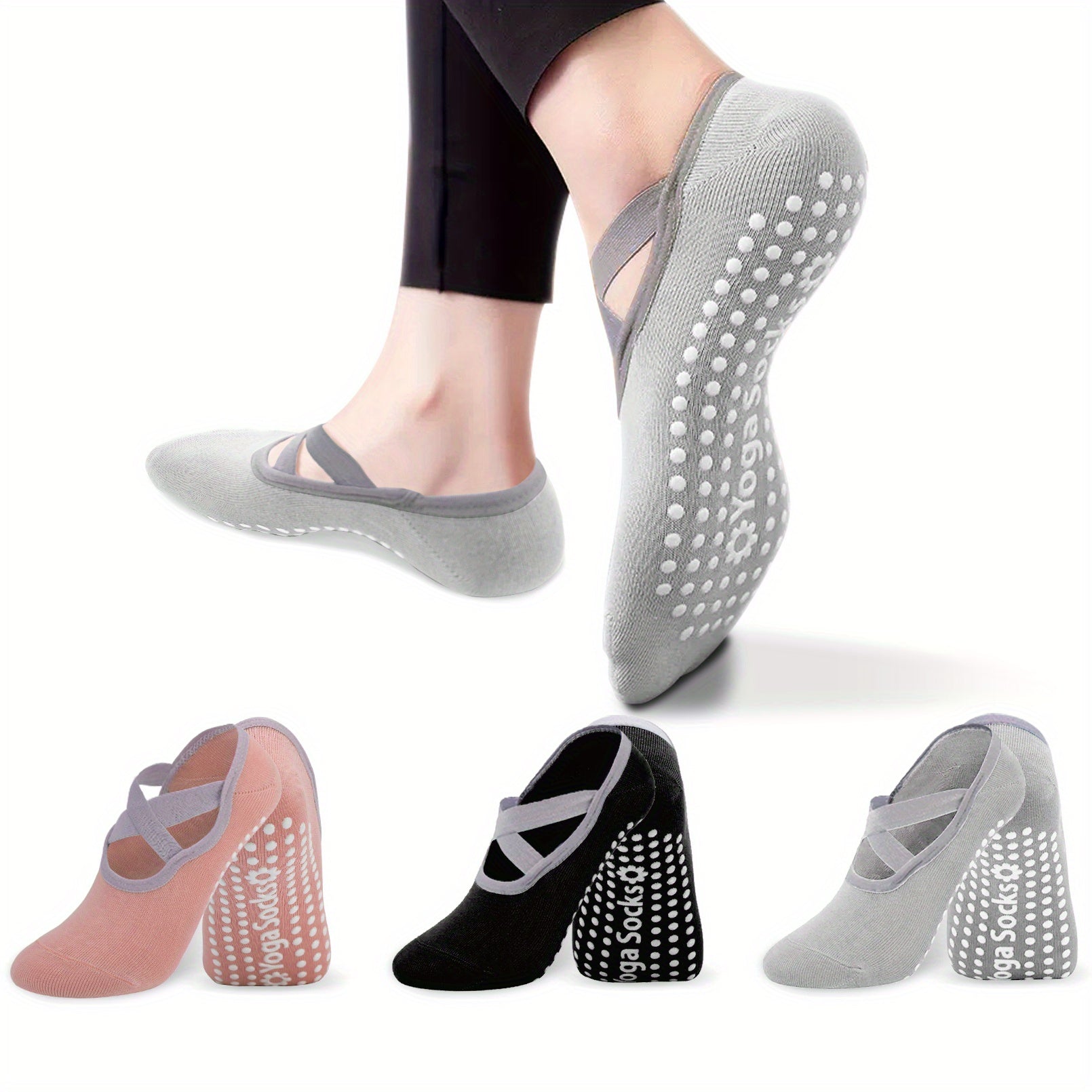 3 Pairs Non Slip Sports Socks for Yoga Pilates Ballet