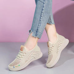 Women's Knitted Casual Shoes Breathable Lace up Non slip Running Shoes