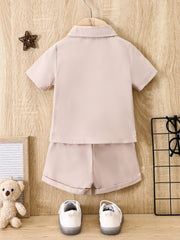 Newborn Baby Set Buckle Lapel Shirt Shorts Casual Outfit