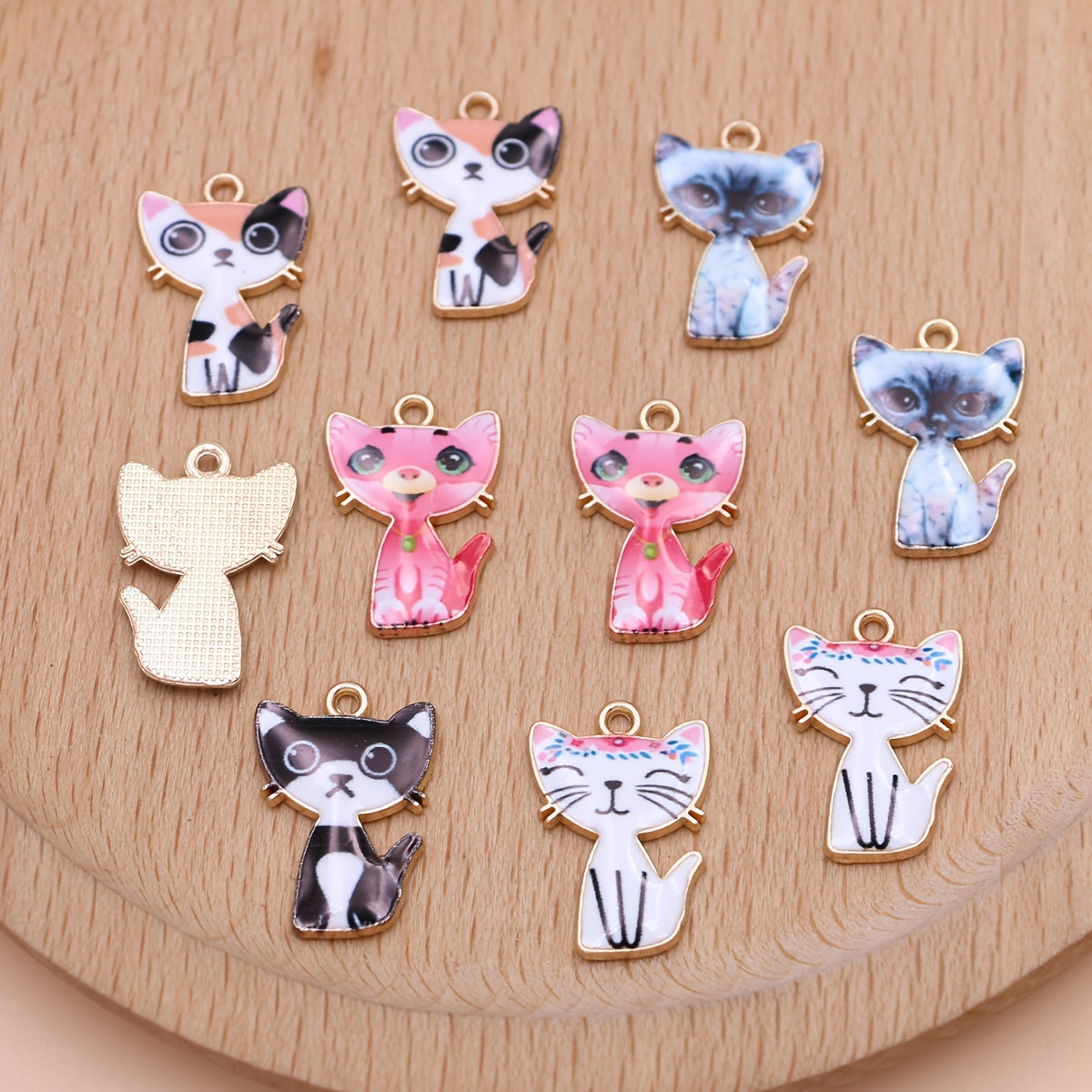 10Pcs Enamel Cat Charms for Jewelry Making DIY Necklace Earrings