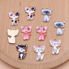 10Pcs Enamel Cat Charms for Jewelry Making DIY Necklace Earrings