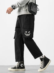 Men s Smiling Face Print Drawstring Cargo Pants