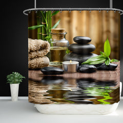 Waterproof Shower Curtain Stone Glass Bottle Bamboo 182x182 cm