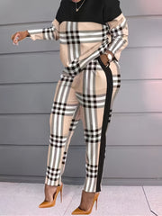 Geo Print Two piece Set Long Sleeve T shirt & High Waist Pants