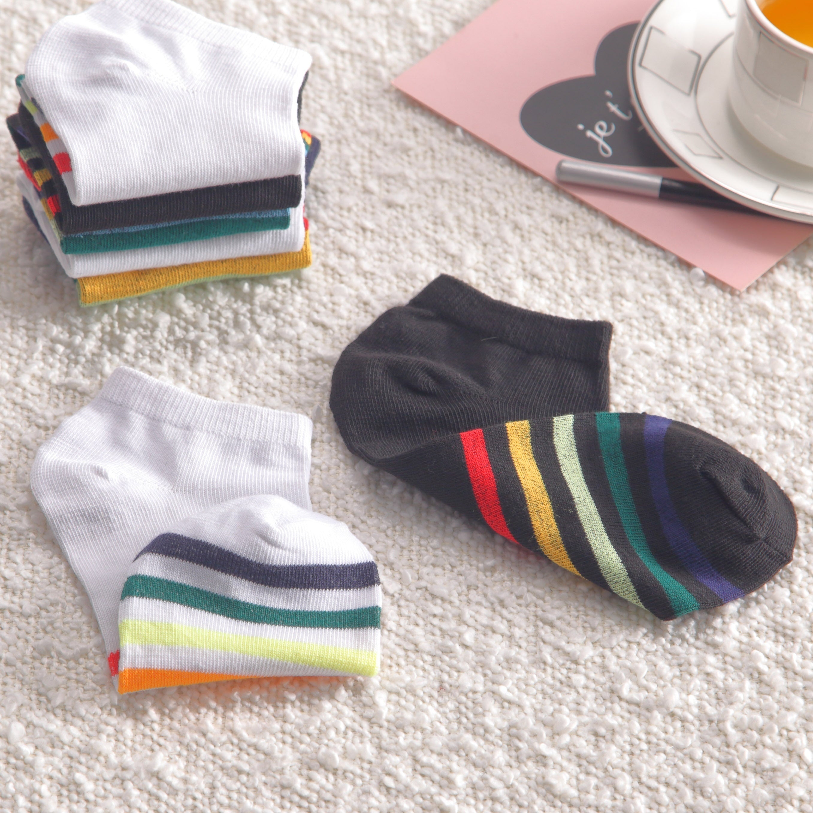 5 Pairs Striped Low Cut Ankle Socks Women's Stockings