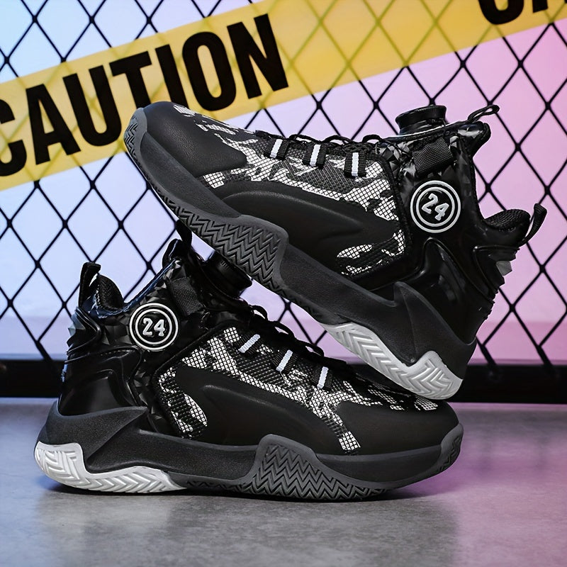 Boy's High Top Basketball Shoes Rotating Buckle Non Slip Sneakers