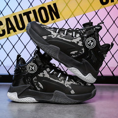 Boy's High Top Basketball Shoes Rotating Buckle Non Slip Sneakers