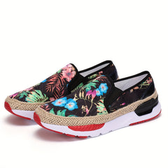 Women's Chinese Style Floral Print Loafers Slip On Espadrilles