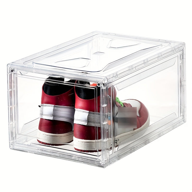 2pcs Transparent Foldable Shoes Storage Box Stackable Dustproof Basket