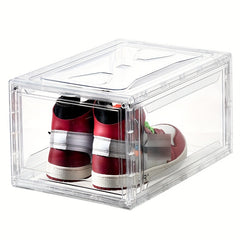 2pcs Transparent Foldable Shoes Storage Box Stackable Dustproof Basket