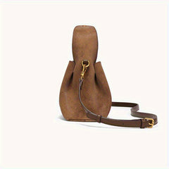 Dark Brown Split Leather Tote Bag with Magnetic Closure