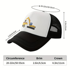 Boys Excavator Print Baseball Cap Sunscreen Mesh Trucker Hat