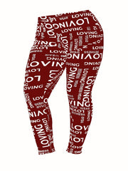 Women's Plus Letter Print High Stretch Leggings