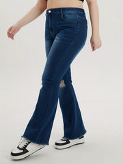 Ripped Fringe Flared Leg Jeans