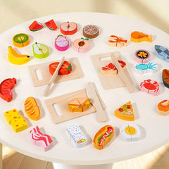 Wooden Pretend Play Kitchen Toy Food Cutting Game Sensory Development