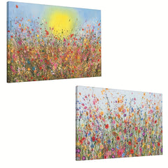 Framed Pastoral Canvas Painting Poppies Wildflower Painting On Canvas Wall Art