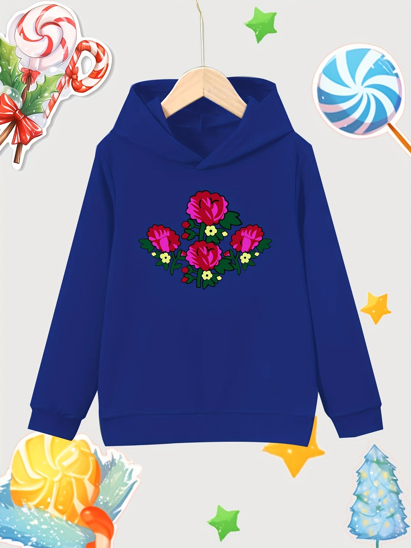 Girl's Cartoon Flowers Cotton Hoodie Sweatshirt for Outdoor