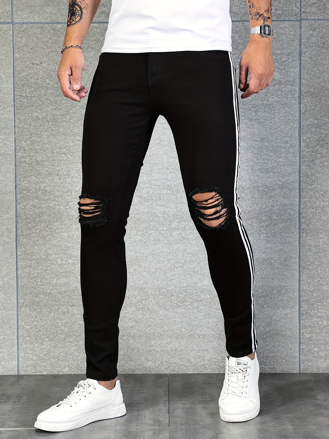 Men's Slim Fit Ripped Jeans Medium Stretch Denim Pants