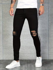 Men's Slim Fit Ripped Jeans Medium Stretch Denim Pants