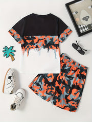 Boys Camo T Shirt & Pants Set Short Sleeve Top Shorts Summer Kids