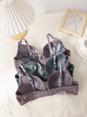 3pcs Lace Push Up Bras Comfy & Breathable Women's Lingerie