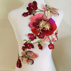 Peony Water Soluble 3D Embroidered Applique Flower Patch Dress Sew On Patches
