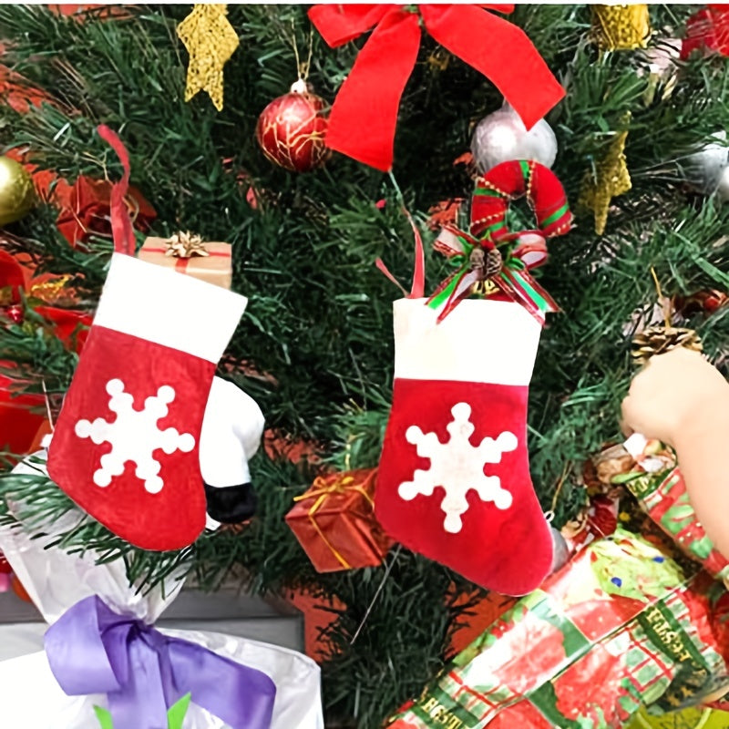 8pcs Christmas Socks and Fork Bags Santa Claus Non-Woven Socks